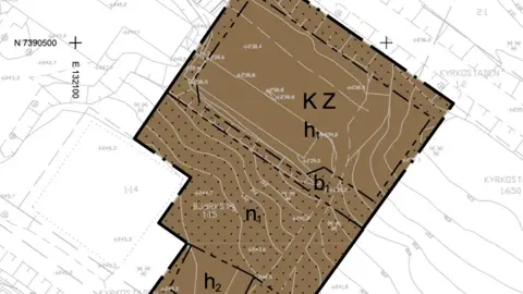 Skissad plankarta över pågående detaljplanen Björksta. Illustration
